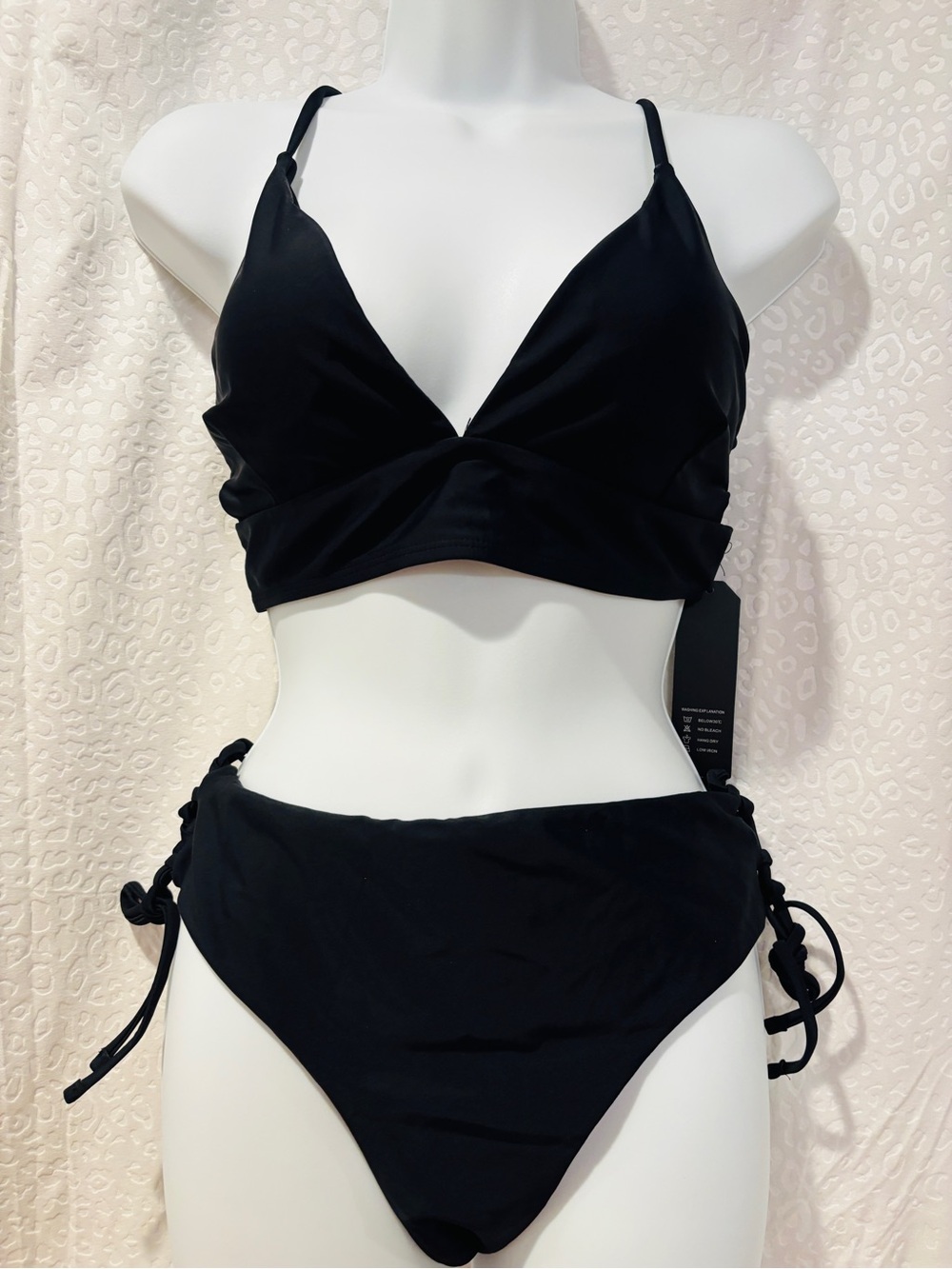 NWT We Cuffle Black Bikini Set XL Lace Up Sides Adjustable Tie Back